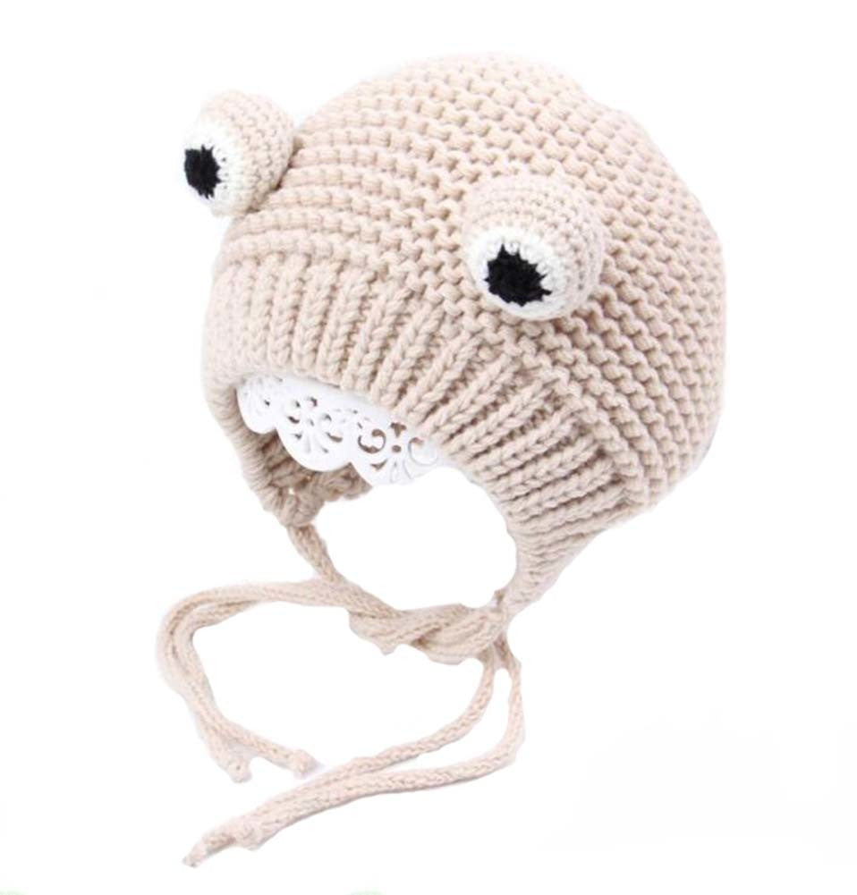 Boys Girls Winter Lacing Hat Toddler Cute Frog Wool Hats; Beige