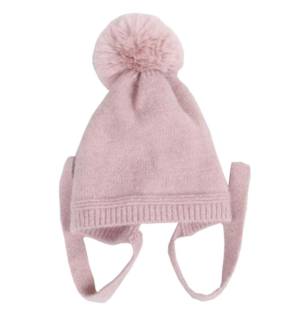 Kids Winter Lacing Hat Boys Girls Pompom Knit Hats; Pink