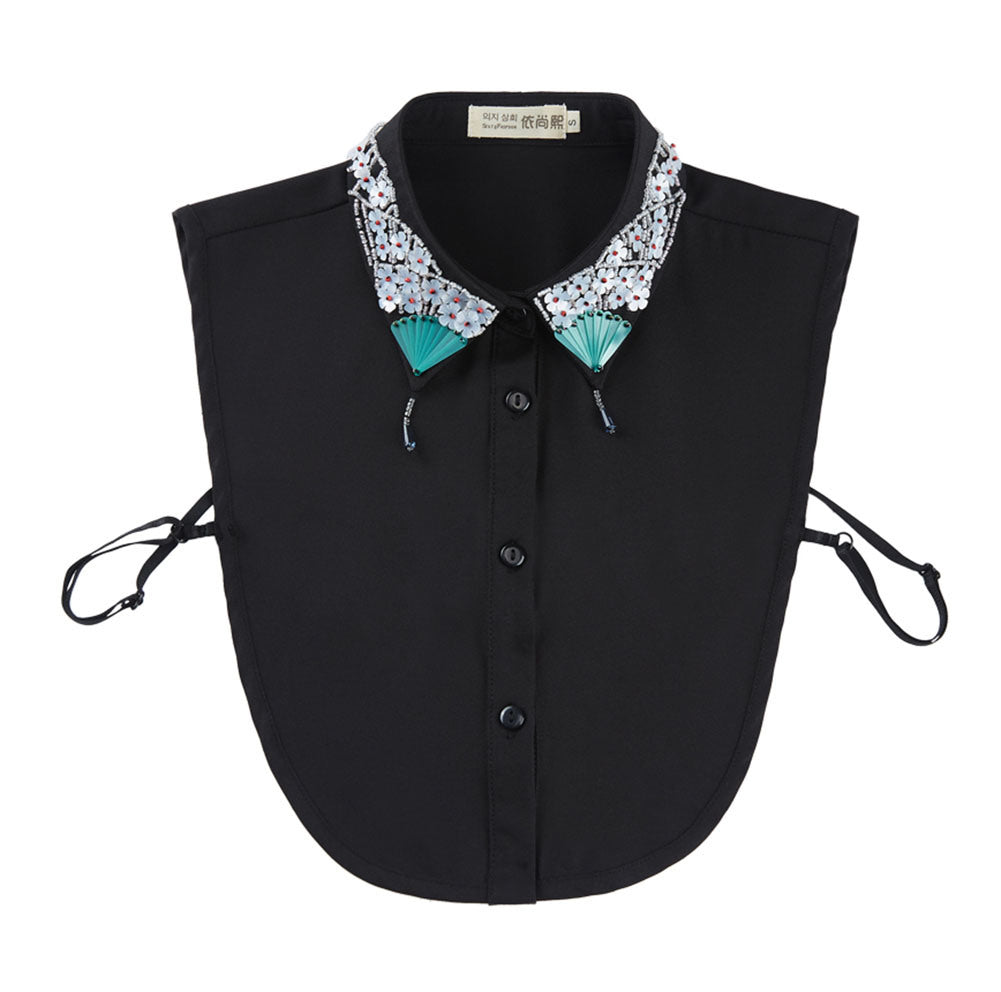 Elegant Fake Collar Beads Sequins Half Shirt Black False Collar Detachable for Girls Women