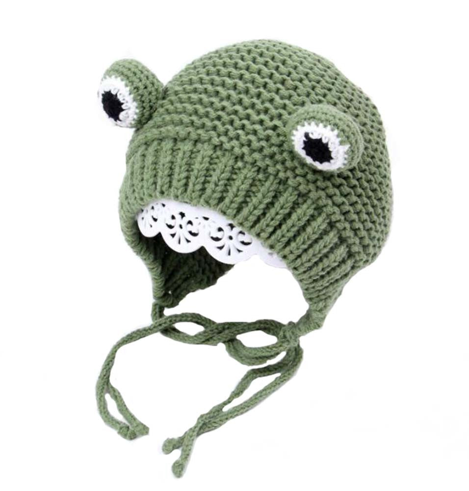 Boys Girls Winter Lacing Hat Toddler Cute Frog Wool Hats; Green