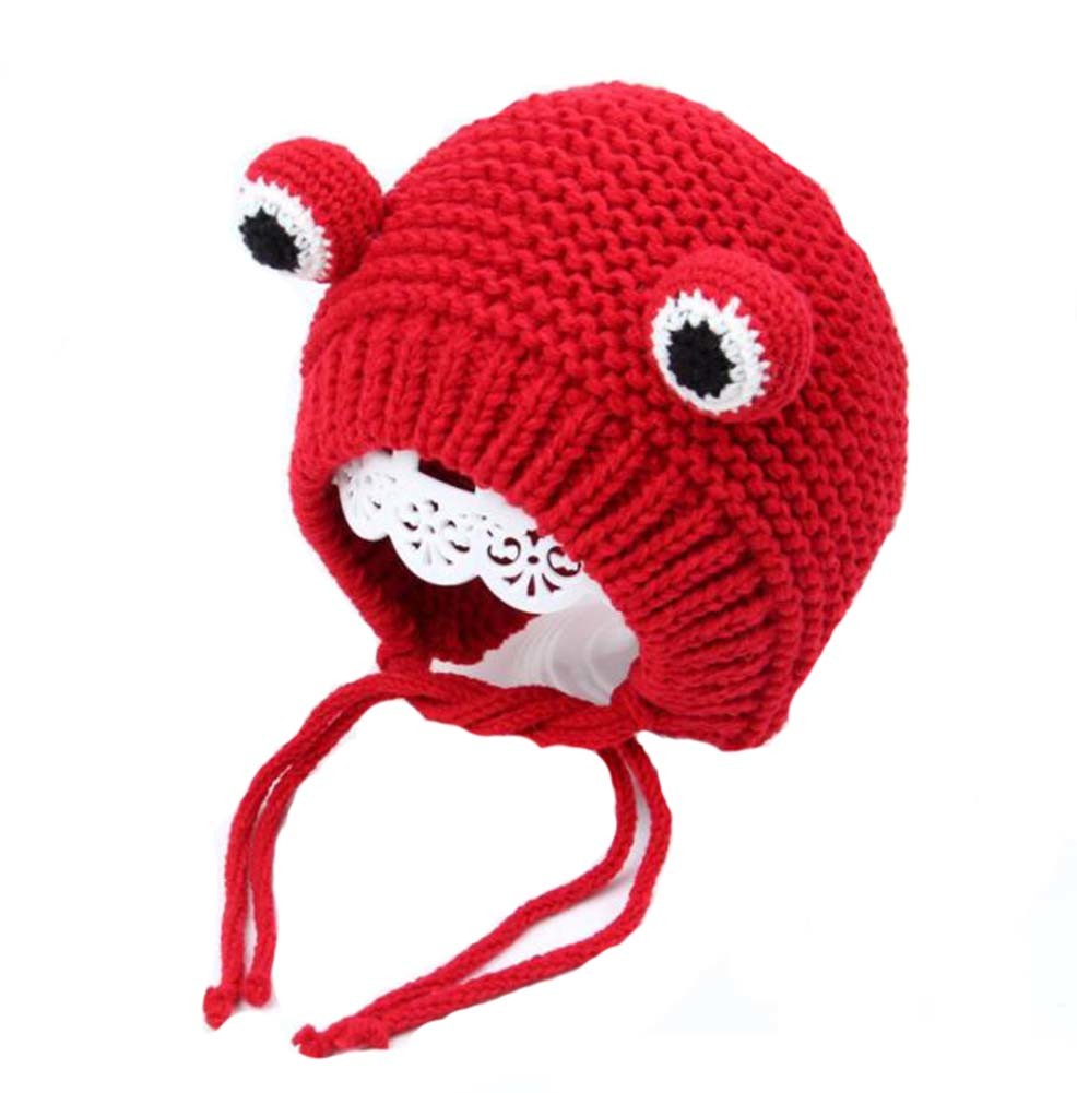 Boys Girls Winter Lacing Hat Toddler Cute Frog Wool Hats; Red