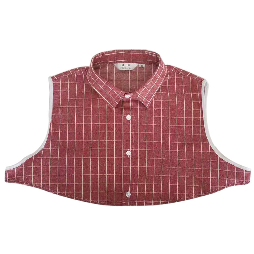 Men's Detachable Lapel False Collar for Sweater Half Shirt Blouse Red Plaid