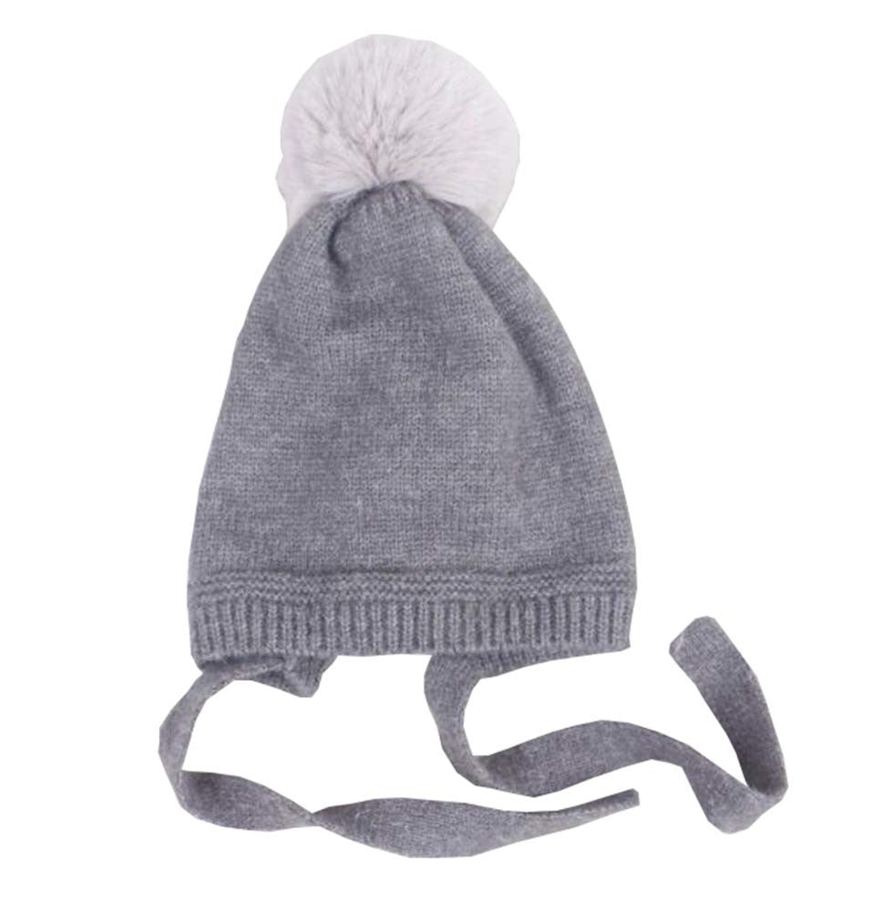 Kids Winter Lacing Hat Boys Girls Pompom Knit Hats; Gray