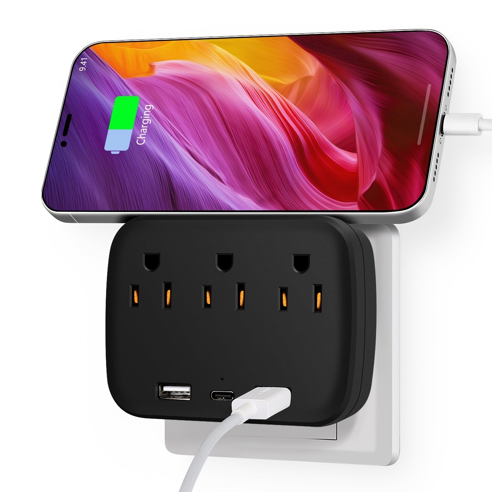 Multi Plug Outlet Extender With USB Wall Charger; Surge Protector Power Strip 3 Outlet Extender And 2 USB Charging Ports ( 1 USB C ) Multiple Plug Exp