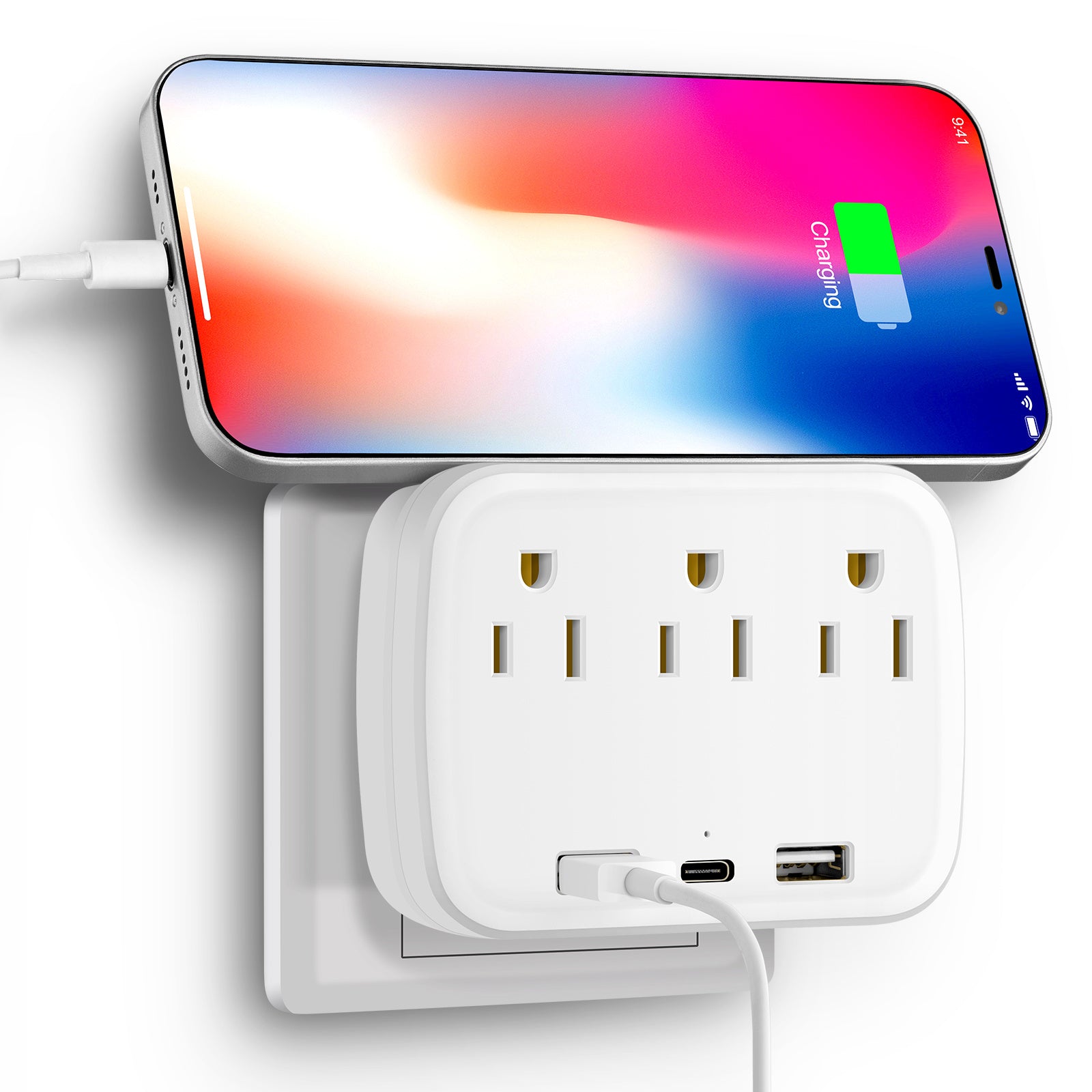 Multi Plug Outlet Extender With USB Wall Charger; Surge Protector Power Strip 3 Outlet Extender And 2 USB Charging Ports ( 1 USB C ) Multiple Plug Exp