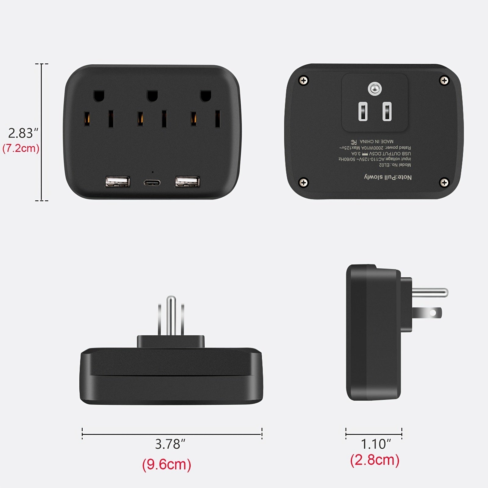 Multi Plug Outlet Extender With USB Wall Charger; Surge Protector Power Strip 3 Outlet Extender And 2 USB Charging Ports ( 1 USB C ) Multiple Plug Exp