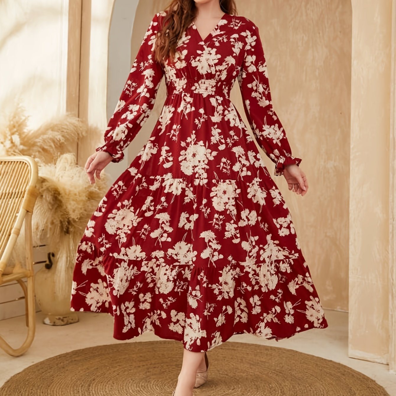 Women's Dresses Floral Print Long Sleeve Maxi Dress