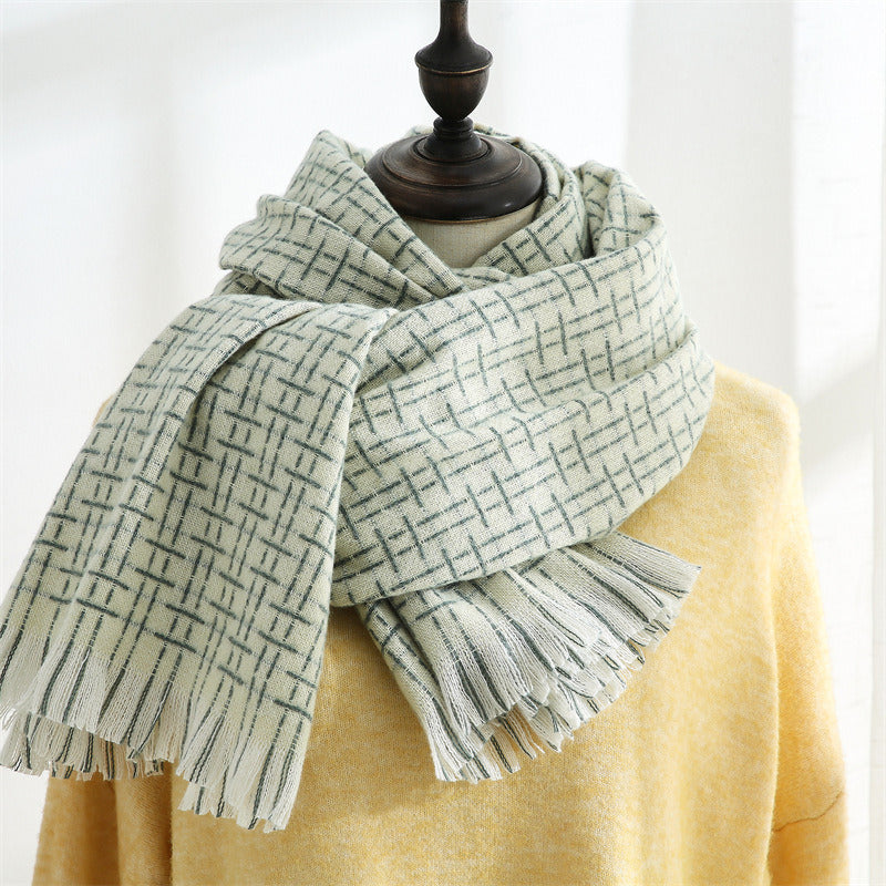 Manufacturers wholesale new style autumn and winter cashmere classic solid color tassels simple lines plaid scarf shawl women