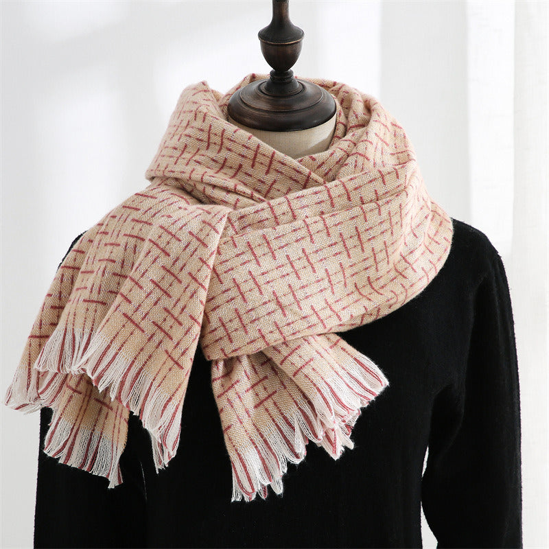 Manufacturers wholesale new style autumn and winter cashmere classic solid color tassels simple lines plaid scarf shawl women