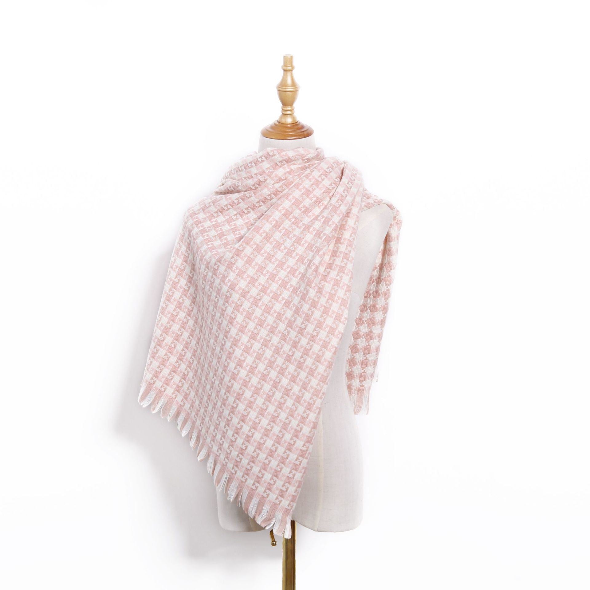 Thousand bird check scarf for women in winter 2021 New style fashionable back word check cashmere like scarf Thickened shawl scarf for women