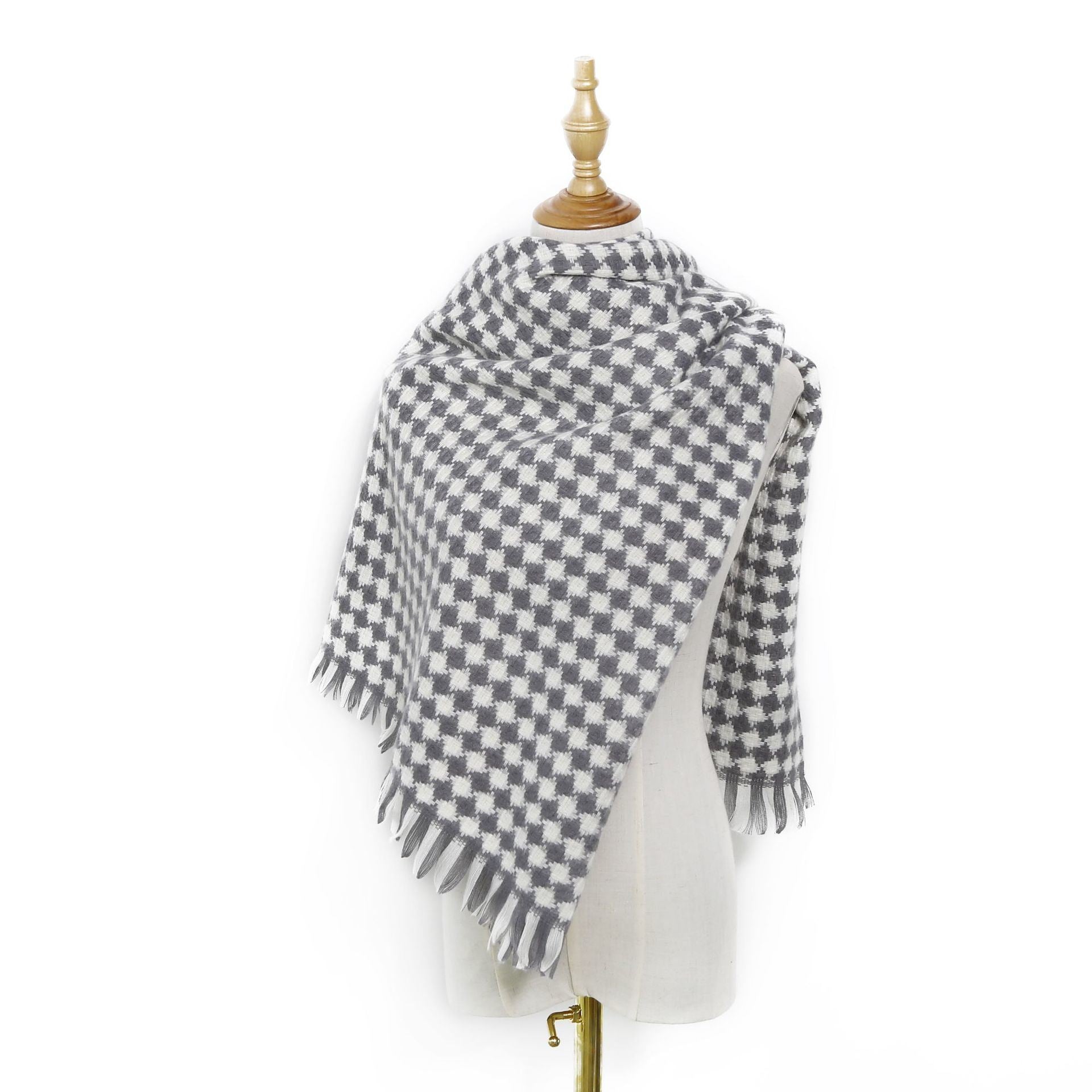 Thousand bird check scarf for women in winter 2021 New style fashionable back word check cashmere like scarf Thickened shawl scarf for women