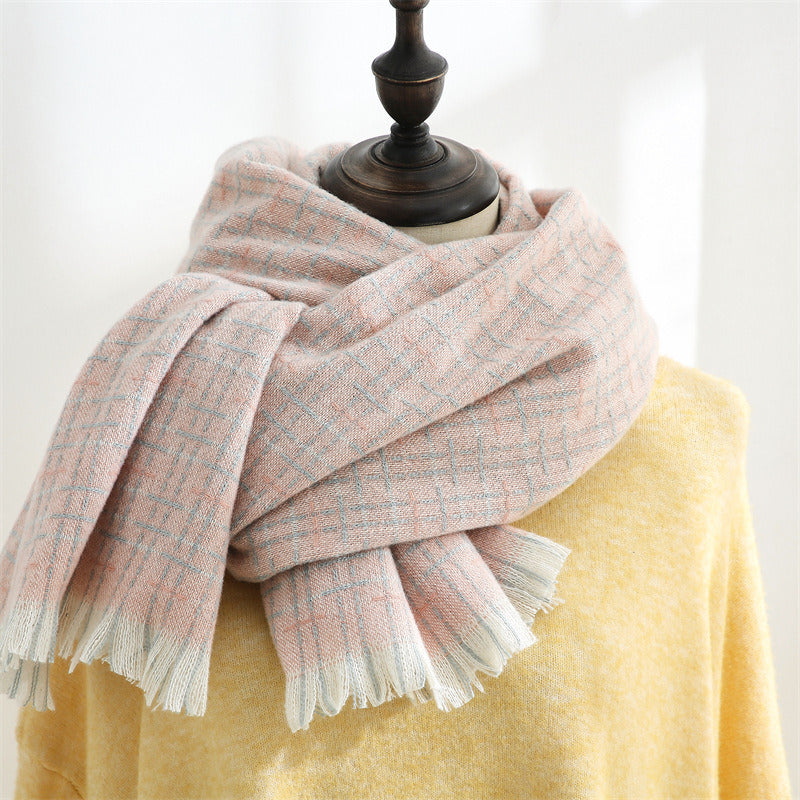 Manufacturers wholesale new style autumn and winter cashmere classic solid color tassels simple lines plaid scarf shawl women