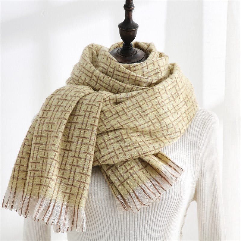 Manufacturers wholesale new style autumn and winter cashmere classic solid color tassels simple lines plaid scarf shawl women