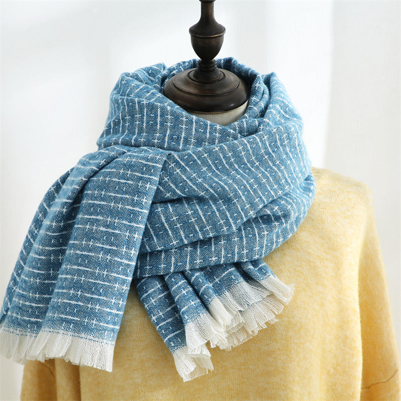 Manufacturers wholesale new style autumn and winter cashmere classic solid color tassels simple lines plaid scarf shawl women