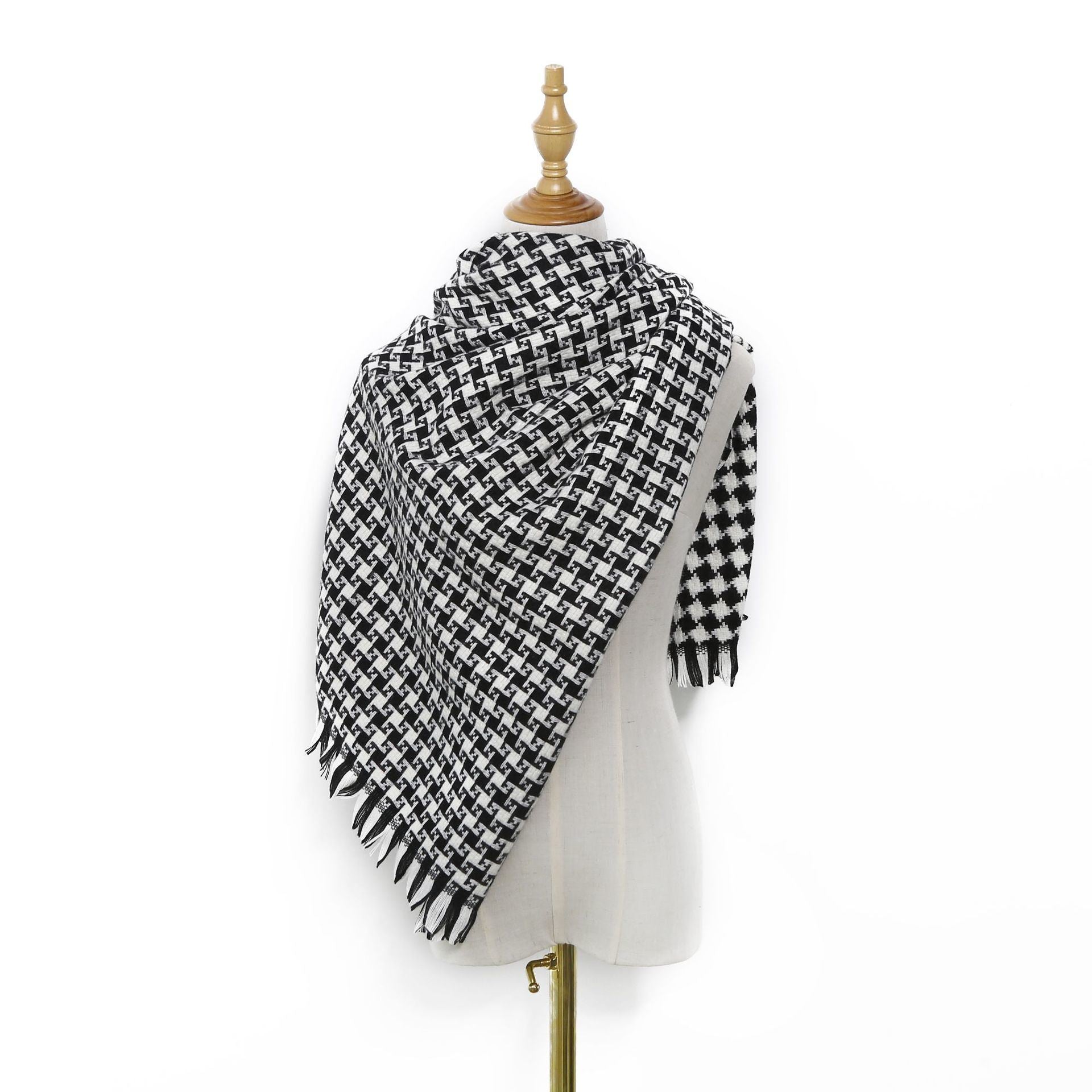 Thousand bird check scarf for women in winter 2021 New style fashionable back word check cashmere like scarf Thickened shawl scarf for women