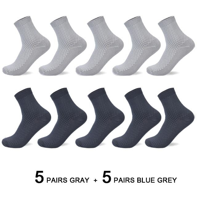 10 Pairs/Lot Men's Bamboo Fiber Socks 2022 New Compression Autumn Long Black Business Casual Man Dress Sock Gift Plus Size 42-45