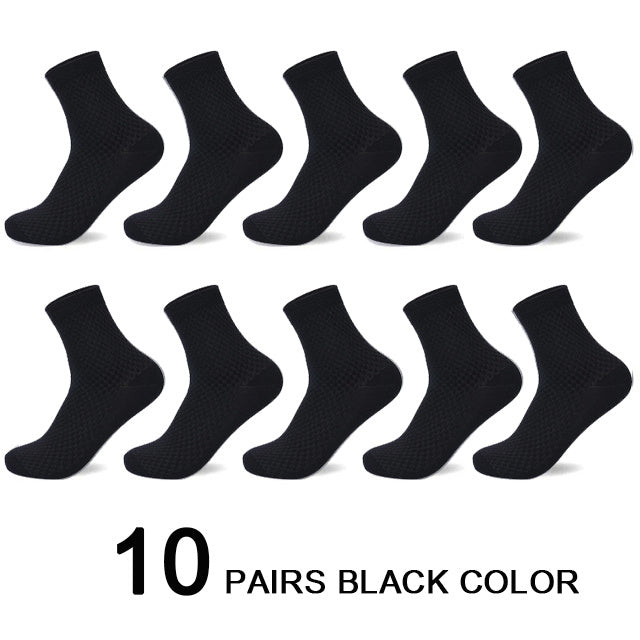 10 Pairs/Lot Men's Bamboo Fiber Socks 2022 New Compression Autumn Long Black Business Casual Man Dress Sock Gift Plus Size 42-45