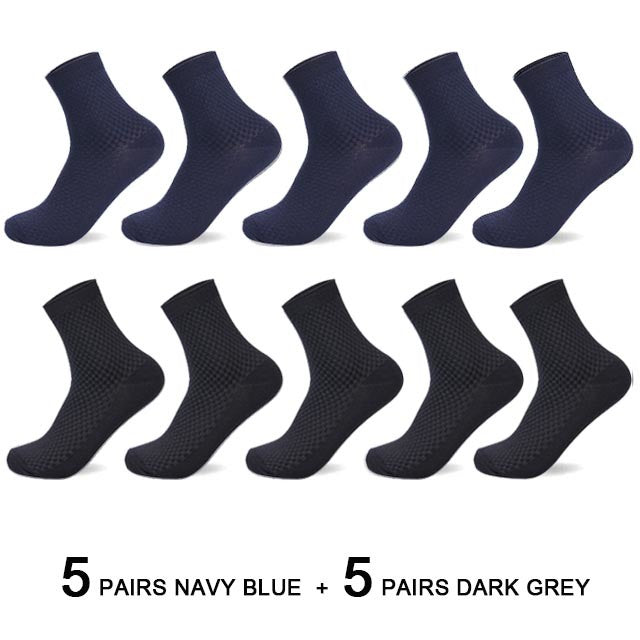 10 Pairs/Lot Men's Bamboo Fiber Socks 2022 New Compression Autumn Long Black Business Casual Man Dress Sock Gift Plus Size 42-45