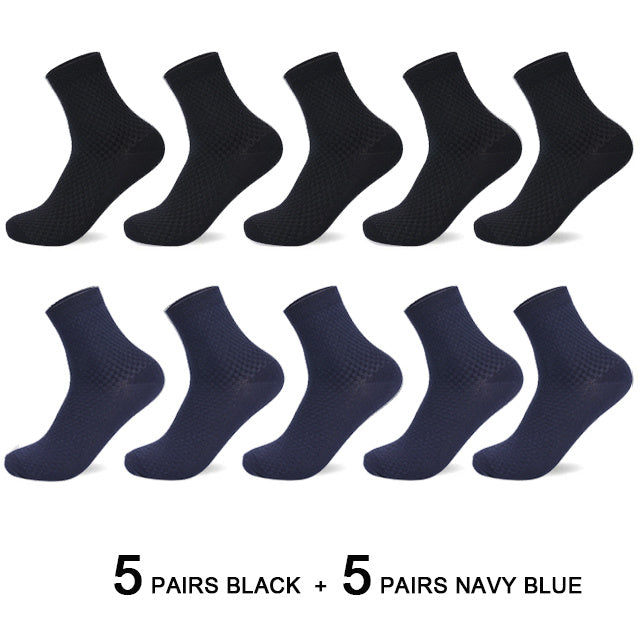 10 Pairs/Lot Men's Bamboo Fiber Socks 2022 New Compression Autumn Long Black Business Casual Man Dress Sock Gift Plus Size 42-45