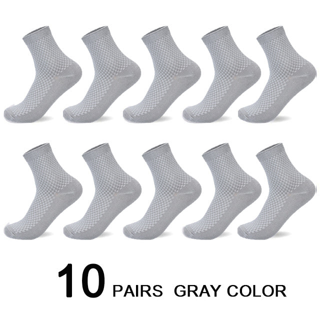 10 Pairs/Lot Men's Bamboo Fiber Socks 2022 New Compression Autumn Long Black Business Casual Man Dress Sock Gift Plus Size 42-45