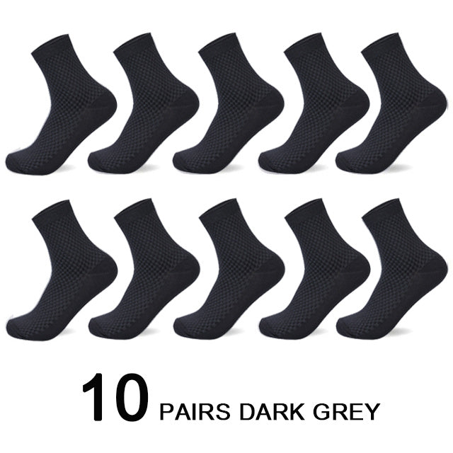 10 Pairs/Lot Men's Bamboo Fiber Socks 2022 New Compression Autumn Long Black Business Casual Man Dress Sock Gift Plus Size 42-45