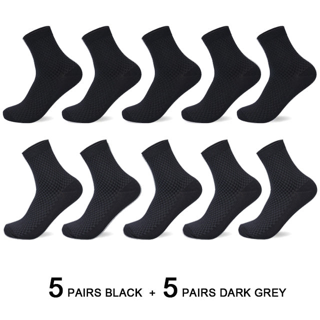 10 Pairs/Lot Men's Bamboo Fiber Socks 2022 New Compression Autumn Long Black Business Casual Man Dress Sock Gift Plus Size 42-45