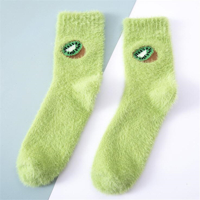 5 Pairs Kawaii Women Fruit Fluffy Socks Thermal Fuzzy Socks Female Ladies Fashion Warm Avocado Cherry Eggplant Floor Sleep Sock