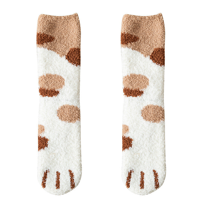 5 Pairs Winter Socks Women Thick Coral fleece Warm Socks Animal Cat Paw Cute Socks Girls Soft Floor Socks