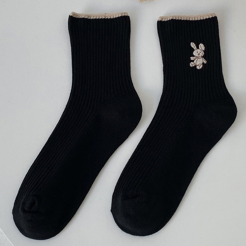 6 Pairs Women Socks 2022 New Fashion Cute Cotton Breathable Socks Japanese Style Cute Rabbit Embroidery Casual Girls Sweet High Quality