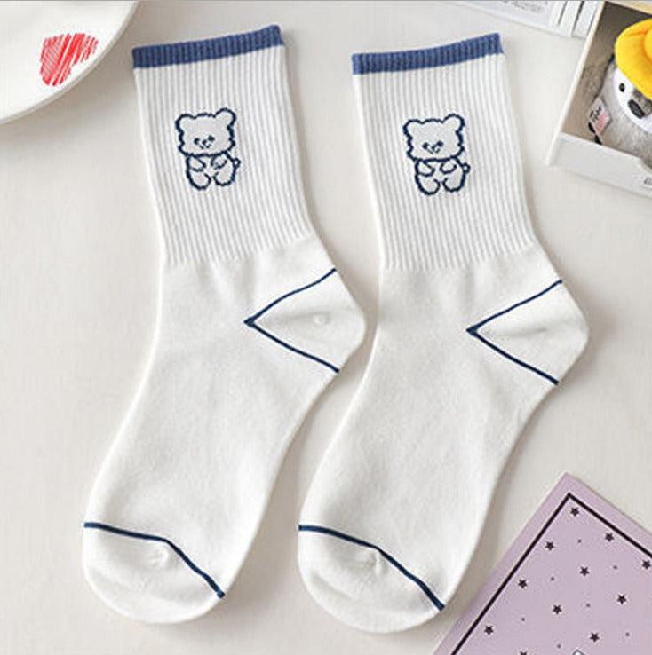 10 Pairs cartoon creative striped checkered bear socks kawaii print funny girl socks fashion skateboard woman socks