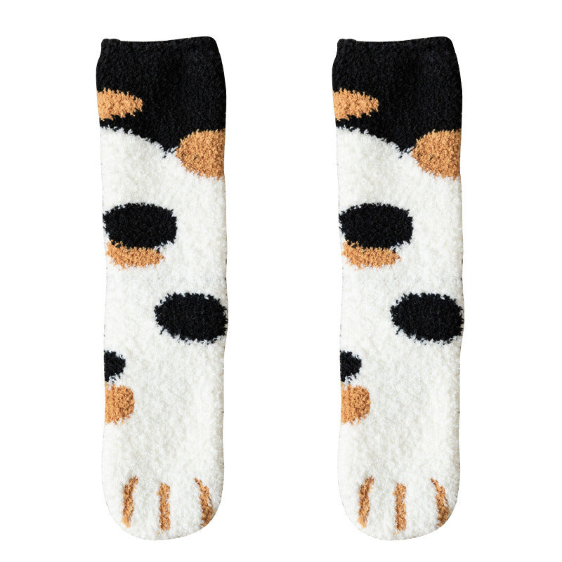 5 Pairs Winter Socks Women Thick Coral fleece Warm Socks Animal Cat Paw Cute Socks Girls Soft Floor Socks