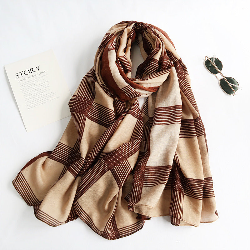 2022 Cross border hot selling two-color women's cotton and linen scarves