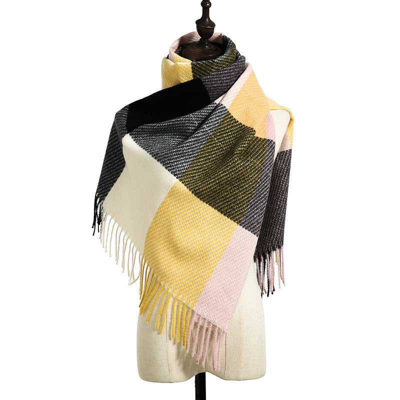 Checked scarf women's autumn and winter 2021 new style cashmere tassel shawl thickened cold proof and warm scarf wholesale