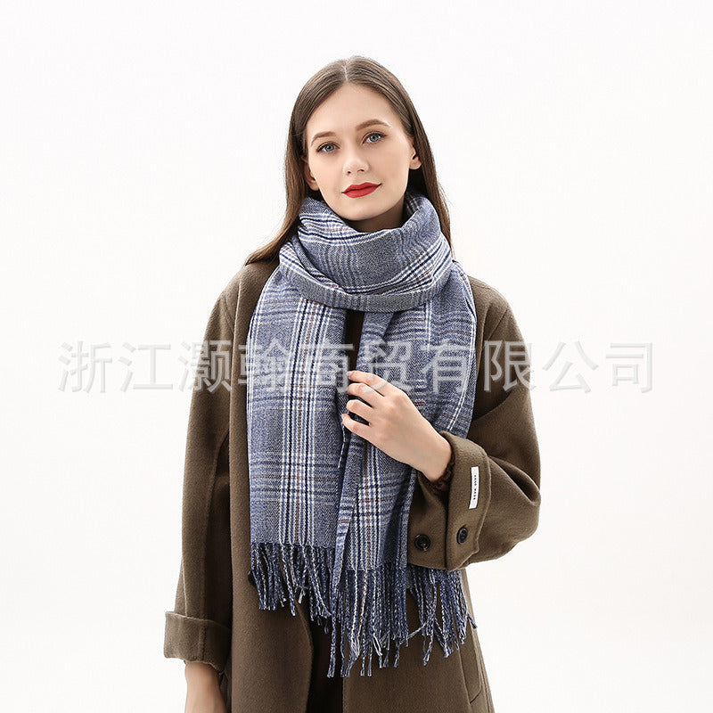 Manufacturers Wholesale Foreign Trade Europe and the United States New Autumn and Winter Thickened Warm Imitation Cashmere Double Sided Stripe Plaid Scarf Women