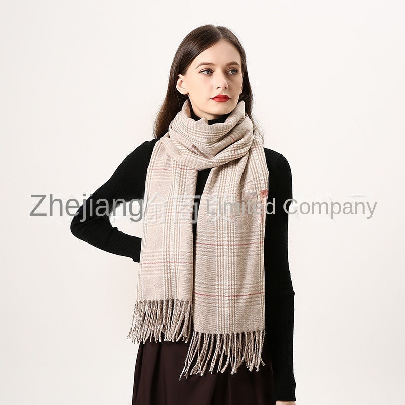 Manufacturers Wholesale Foreign Trade Europe and the United States New Autumn and Winter Thickened Warm Imitation Cashmere Double Sided Stripe Plaid Scarf Women