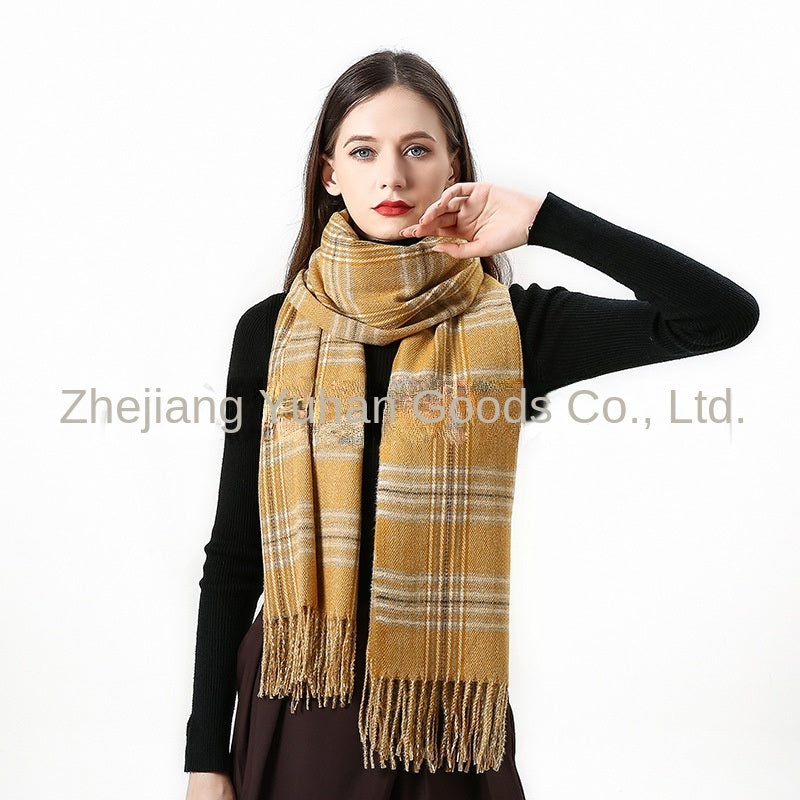 Manufacturers Wholesale Foreign Trade Europe and the United States New Autumn and Winter Thickened Warm Imitation Cashmere Double Sided Stripe Plaid Scarf Women