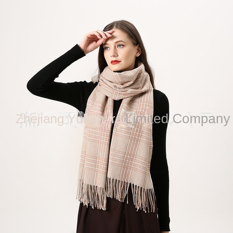 Manufacturers Wholesale Foreign Trade Europe and the United States New Autumn and Winter Thickened Warm Imitation Cashmere Double Sided Stripe Plaid Scarf Women