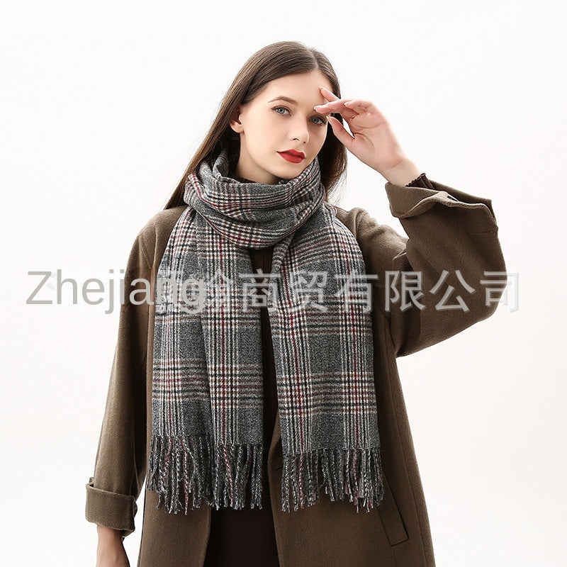 Manufacturers Wholesale Foreign Trade Europe and the United States New Autumn and Winter Thickened Warm Imitation Cashmere Double Sided Stripe Plaid Scarf Women