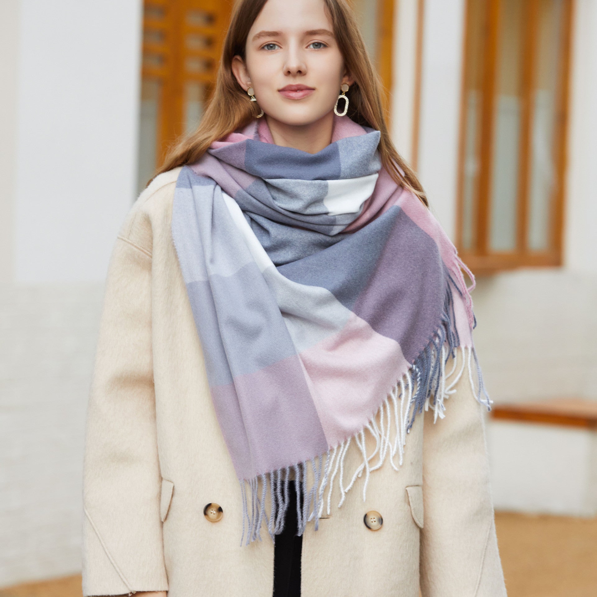 2022 Cross border wholesale New imitation cashmere color matching lattice warm scarf printed scarves wholesale factory stall wholesale