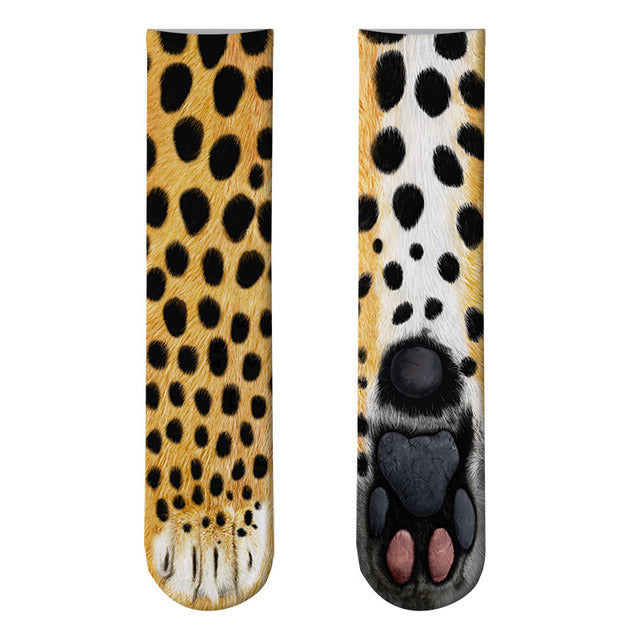 New Print Adult Animal Paw Socks Unisex Crew Cat Long