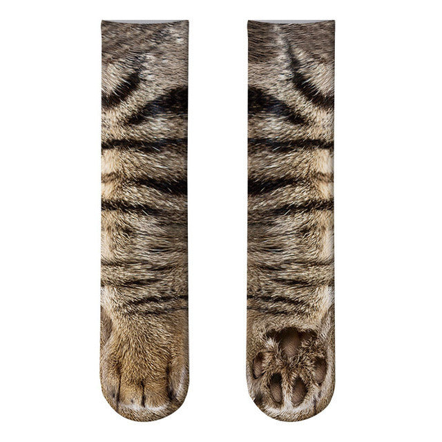 New Print Adult Animal Paw Socks Unisex Crew Cat Long