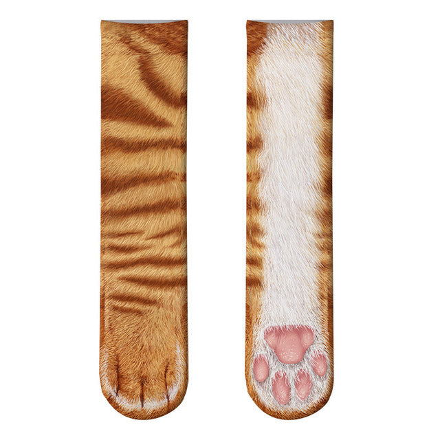 New Print Adult Animal Paw Socks Unisex Crew Cat Long