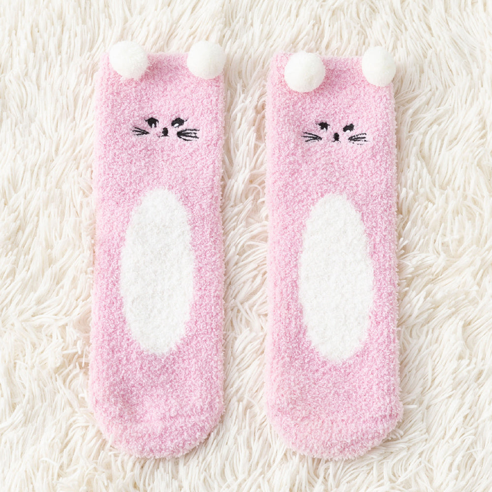 5 Pairs Women Cute Cartoon Animal Fuzzy Socks Winter Warm Fleece Kawaii Panda Bear Cat Fluffy Socks Casual Fashion Home Floor Sleep Sock