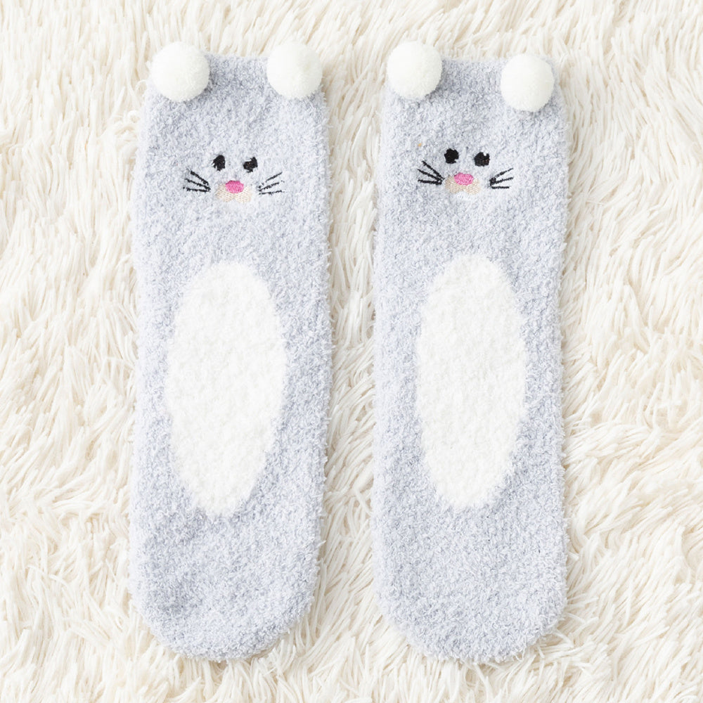 5 Pairs Women Cute Cartoon Animal Fuzzy Socks Winter Warm Fleece Kawaii Panda Bear Cat Fluffy Socks Casual Fashion Home Floor Sleep Sock