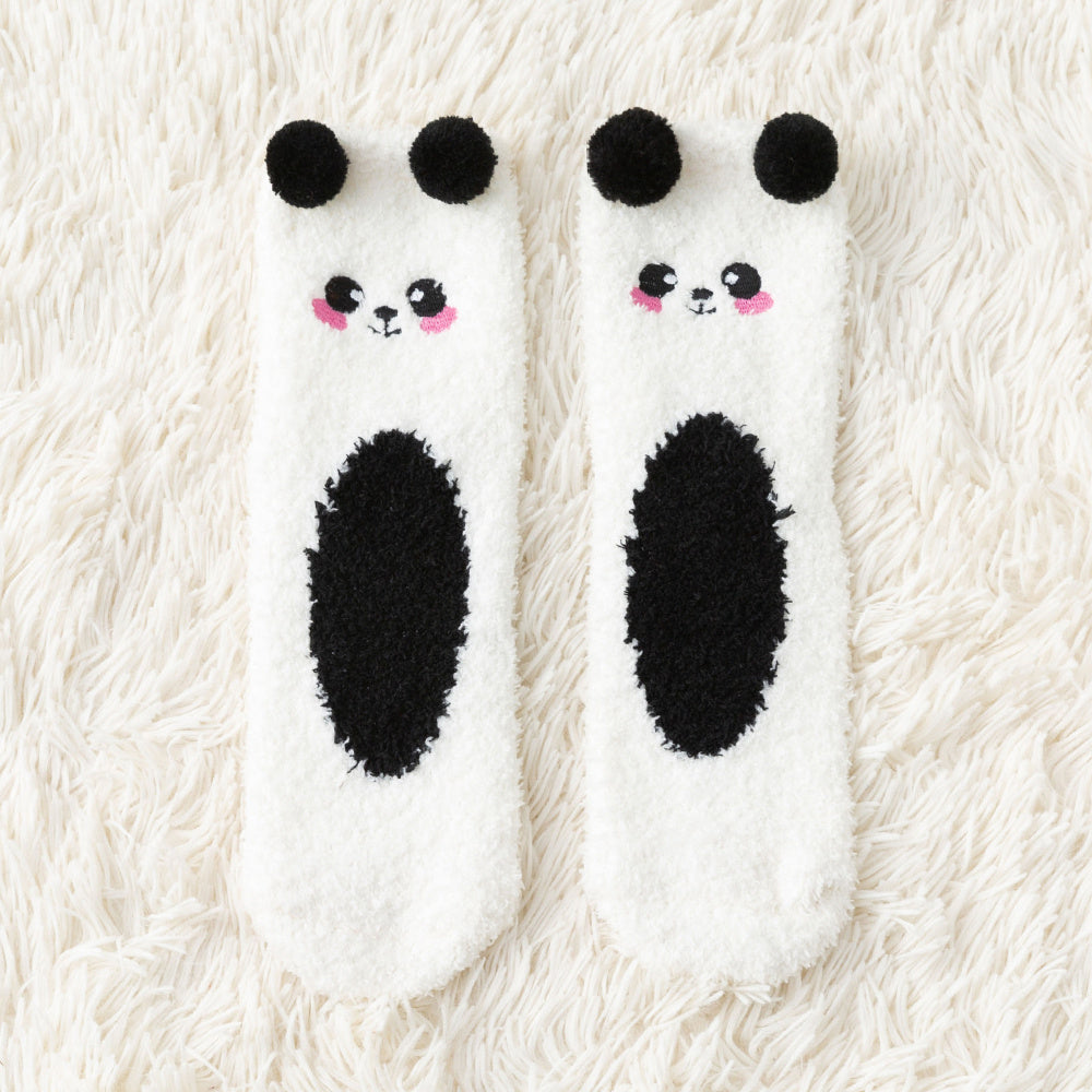 5 Pairs Women Cute Cartoon Animal Fuzzy Socks Winter Warm Fleece Kawaii Panda Bear Cat Fluffy Socks Casual Fashion Home Floor Sleep Sock