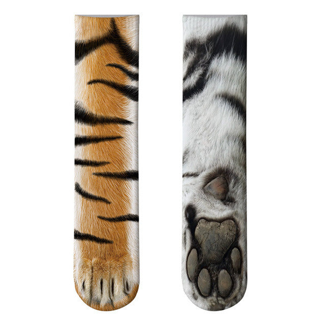 New Print Adult Animal Paw Socks Unisex Crew Cat Long