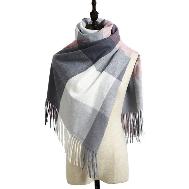 2021 Cross border wholesale new style imitation cashmere color matching plaid warm scarf printed tassel men's medium long scarf women