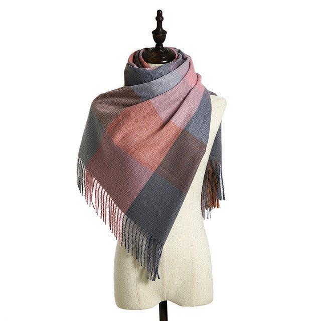 2021 Cross border wholesale new style imitation cashmere color matching plaid warm scarf printed tassel men's medium long scarf women