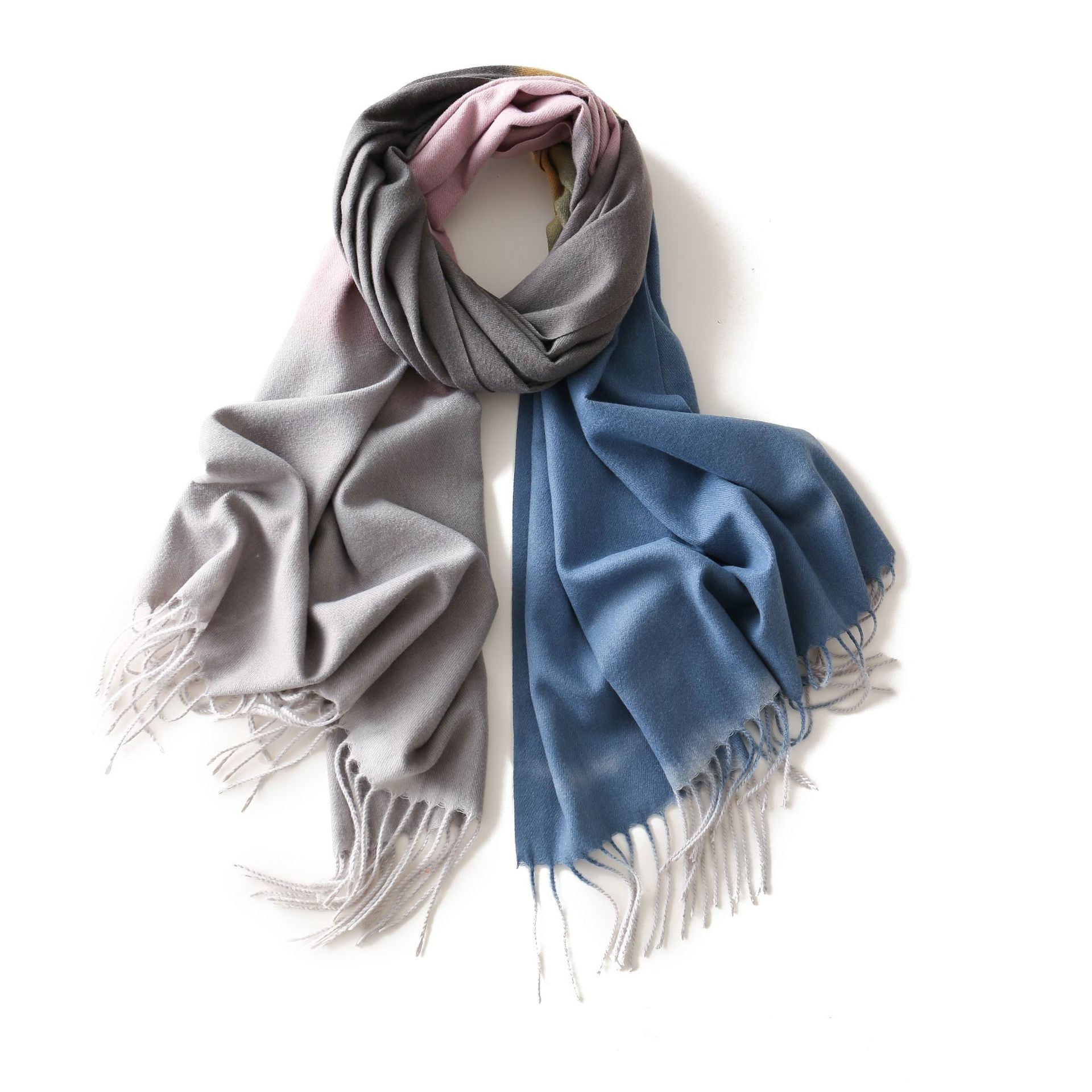 Autumn and winter new spot Europe and America lengthened art gradual change color color block cashmere like polyester scarf scarf manufacturers direct sales