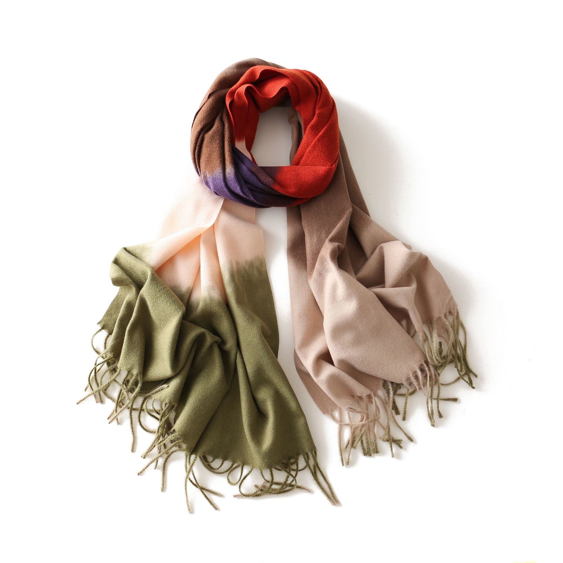 Autumn and winter new spot Europe and America lengthened art gradual change color color block cashmere like polyester scarf scarf manufacturers direct sales